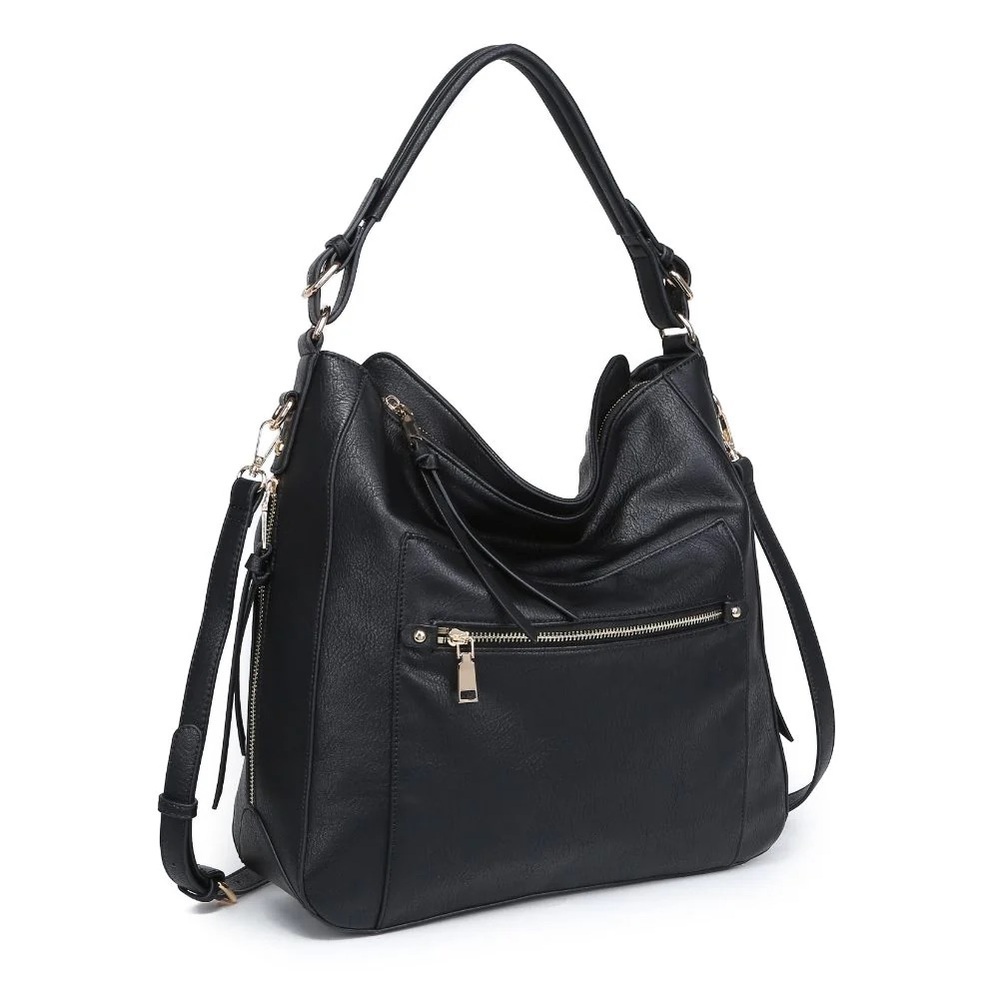 Urban Expressions Black Slouchy Hobo Bag | Vegan Leather Crossbody | Silver hw
